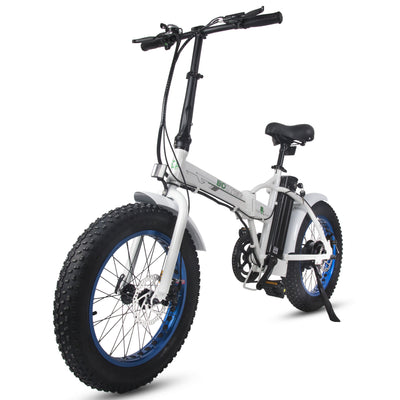Ecotric Fat Tire Portable and Folding Electric Bike-White and Blue