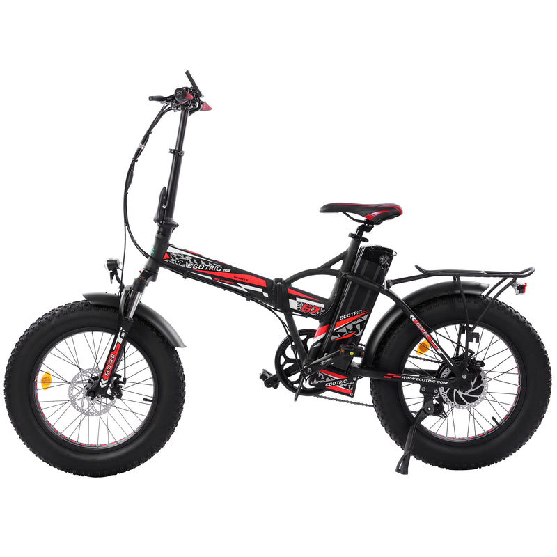 Ecotric 48V Fat Tire Portable and Folding Electric Bike with color LCD display-Black and Red