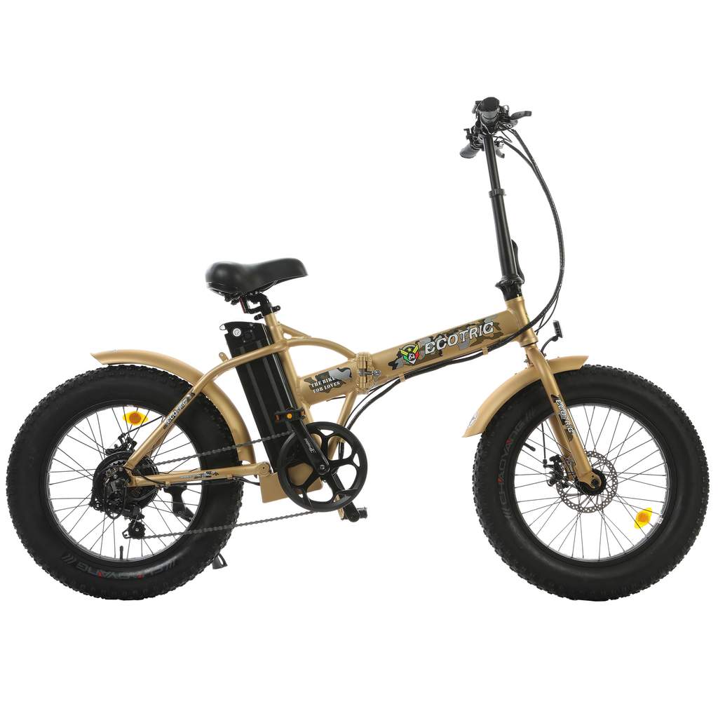 Ecotric 48V Gold Portable and Folding Fat Ebike with LCD Display