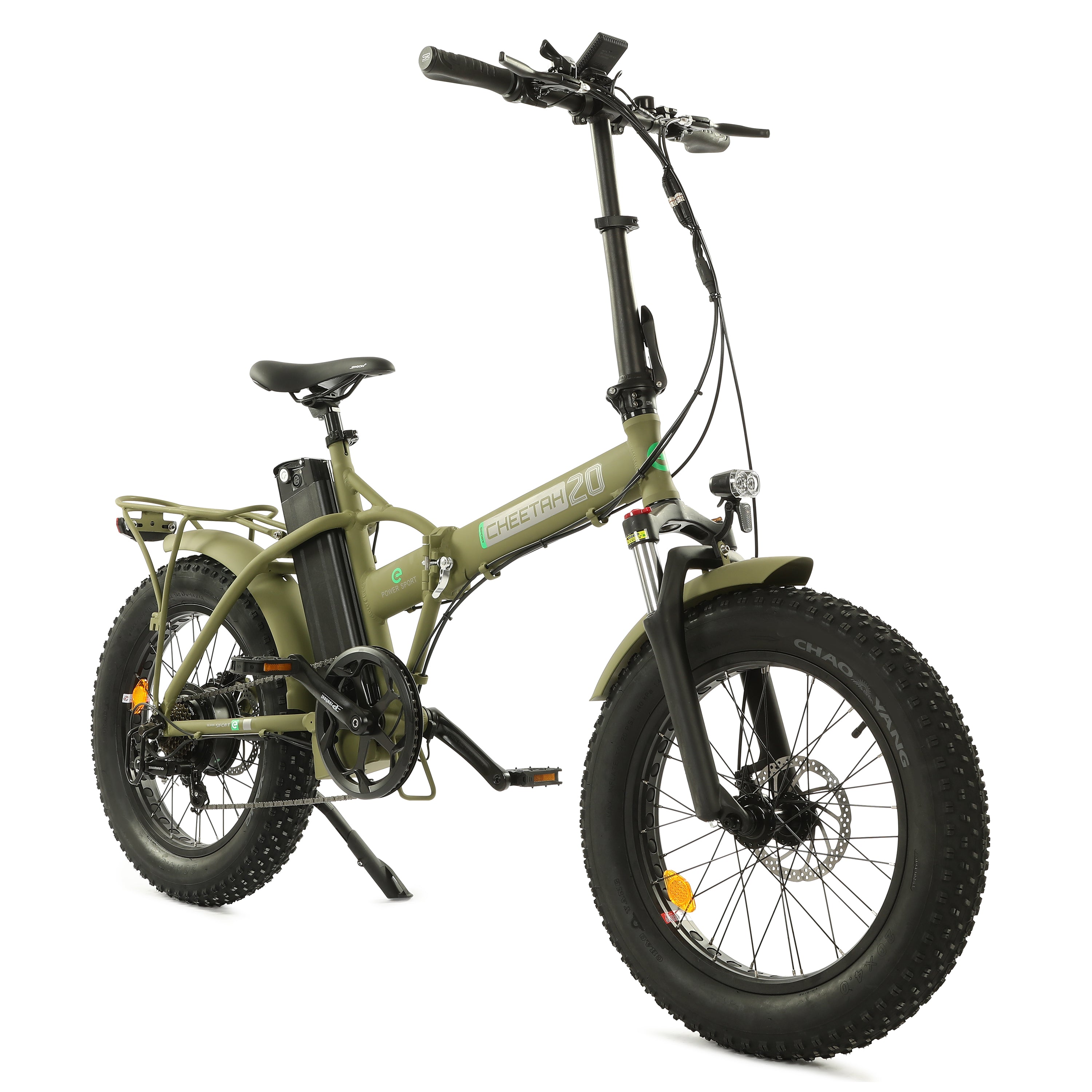 Ecotric Matt Green 48V Fat Tire Portable and Folding Electric Bike with color LCD display