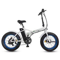 Ecotric Fat Tire Portable and Folding Electric Bike-White and Blue