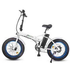 Ecotric Fat Tire Portable and Folding Electric Bike-White and Blue